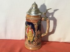 Chope à bière céramique handgemalt  avec couvercle étain, 0,5 cl