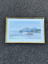 Ancien Tableau Signé Aquarelle Île D’ulysse Corfou Grèce 1917-18 Cadre Bois