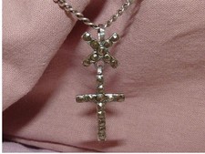 ancienne croix rare articulée 19ème pendentif argent massif marcassites + chaine