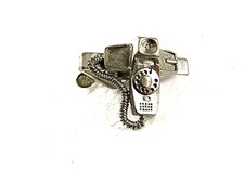 Vintage Silvertone Corded Phone Tie Clasp By ITT 7717