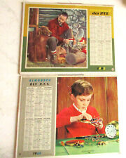 2 calendriers ALMANACH PTT 1962 1964 Pêcheur réveil jardinier chasseur ALLIER 03