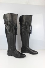 TAMARIS Bottes cuissardes plates cuir noir à franges T 39 / 40 Très bon état