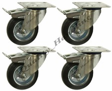 125mm 12.7cm Caoutchouc Noir Roulettes Pivotantes à Freins - Résistant 130kg -