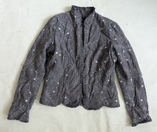 Silk Land Veste blazer style chinois en soie gris brodé chic minimaliste S