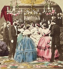Scène de genre Salon Second Empire c1860 Photo Stereo Vintage Albumine §fn2