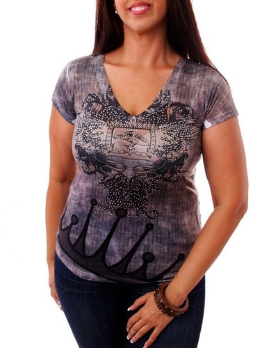 Women brown gray blouse top - brown,