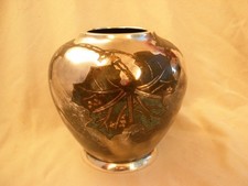 WMF-IKORA,ALLEMAGNE,VASE EN METAL ARGENTE ET EMAILLE,ANNEES 30-40