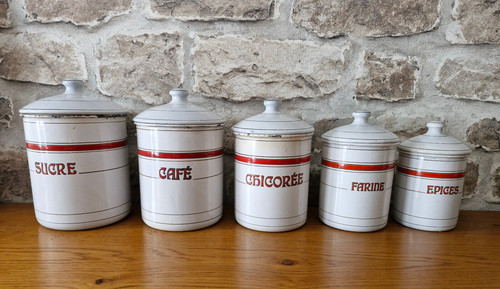Pots epices anciens emailles - pots,