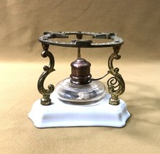 ancien réchaud de table à alcool en bronze et porcelaine Service Café Thé Sauce