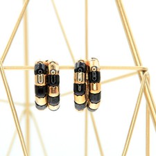 Boucles d’oreilles clips Vintage 60s demi-créoles en perles de métal noir & doré