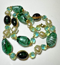 Vintage Italien Murano Vert Déjoué Art Rivoli Verre F Perle Collier DE8