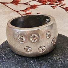 Bague Jonc Argent 925 Finition Brossé Mat Sertie Zircons Taille 57 8,3 g