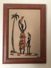 Très Joli Tableau Sable Sur Bois Decor Africain