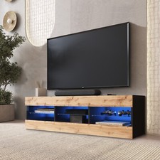 NOUVEAU komodee Meuble TV Tivoli RTV 140, Noir Blanc Chêne Wotan, LED Option