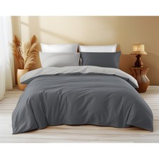 Housse de couette double face en pur coton - Gris foncé/Gris clair - Fabriqué en