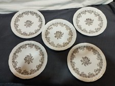 set of 5 antique dessert plates Digoin Sarreguemines Clovis gray floral design