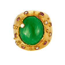 Bague en or jaune, jade