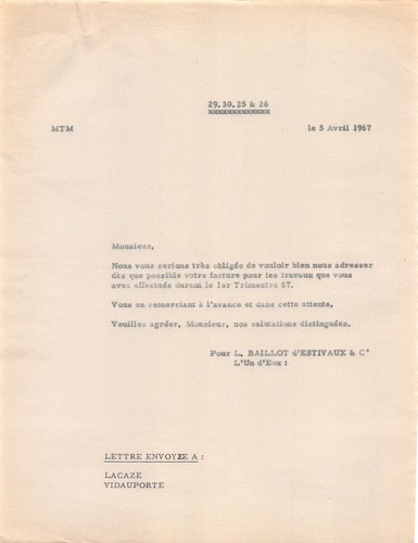Facture 1967 baillot - facture, l.baillot