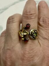 PÉRIDOT , GRENAT, ARGENT MASSIF,VERMEIL,ANCIENNE BAGUE DESIGN