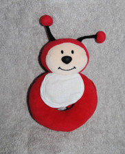 ?Doudou Hochet Coccinelle DMC Rouge Noir Bavoir Blanc à Broder Peluche TTBE