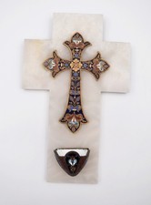 Ancien bénitier en bronze à décor en émail cloisonné 28 x 18 cm