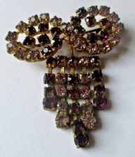 ancienne magnifique broche couleur or cristaux améthyste rare bijou vintage 1886