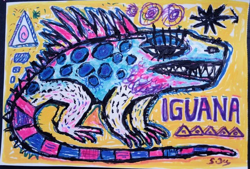 Tableau peinture iguane varan - tableau,