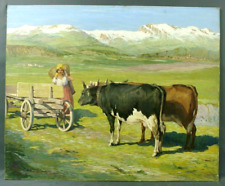 Tableau Vittini Giulio 1949 grand Paysage Montagne Vaches