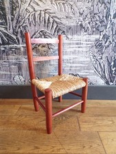 CHAISE ENFANT PAILLE VINTAGE-haut assise 24 cm-DESIGN 70 80-BOIS