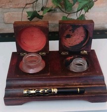 Ancien Encrier En Bois Années