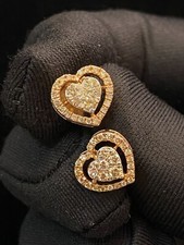 Pave 0,68 Cts Ronde Brillante Diamants Cœur Clous Boucles d'oreilles En 14K Or