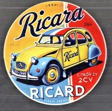 Plaque peinte publicitaire pub RICARD Citroën 2CV Vintage COLLECTOR réédition
