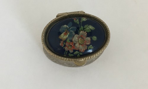 Pilulier ovale floral metal - pilulier, en