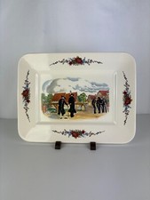 Ancien Grand Plat Carré de Service en Faïence Lorraine de Sarreguemines France 