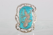STERLING SILVER TURQUOISE NIELLO PANEL SIAMESE DANCER BROOCH 925 FINE 1295