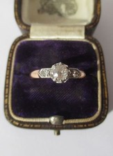 Bague solitaire ancienne Diamant 0,41ct Or rose 18 carats & Platine -Art Nouveau