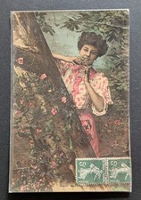 CARTE POSTALE CPA PLASTIFIÉE VOYAGÉE FRANCE FEMME FLEURS OLD CARD 0067