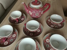 Ensemble Théière chinoise Année 80 萬夀無疆 Wàn shòu wújiāng + 6X tasses+sous-tasse