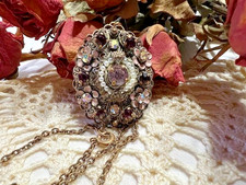 Collier chaîne pendentif cristal tchèque plaqué or  tons rose filigrane  62 cm