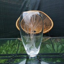 VASE CRISTAL GRAVÉ 1950 Faune & Flore OR Échassier Papillon Mid-Century Vintage
