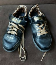 Vans, Boys Low Tops, Black with Leopard Print and Gold Laces, size US 5 H, used