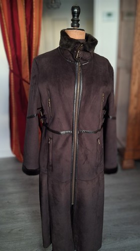 Manteau long façon - , peau