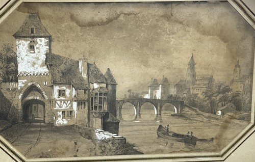 Dessin xixème scène fluviale - xixÈme,