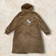 Manteau long boa marron brodé