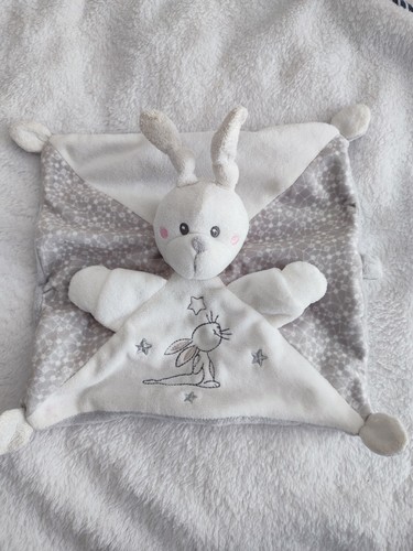 Doudou plat lapin blanc - plat, gris