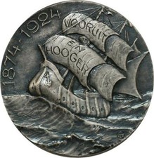 R2065 Rare Médaille Belgium Vooruit Hooger Anseele 1874 1924 Silvered AU >Offer