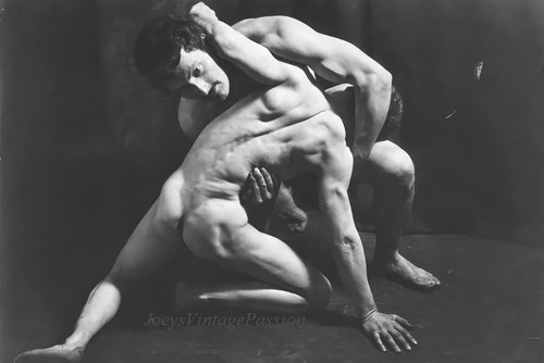 1890 nude male - nude, wrestlers