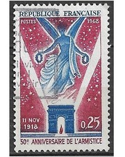 Timbre YT 1576 50 Ans Armistice 11 nov 1918 1968 Oblitéré