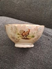 Bol Ancien Porcelaine Nacré Motif Coq Dindon Art Nouveau Deco 