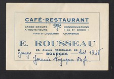 BOURGES (18) CAFE-RESTAURANT "E. ROUSSEAU" Carte de Visite